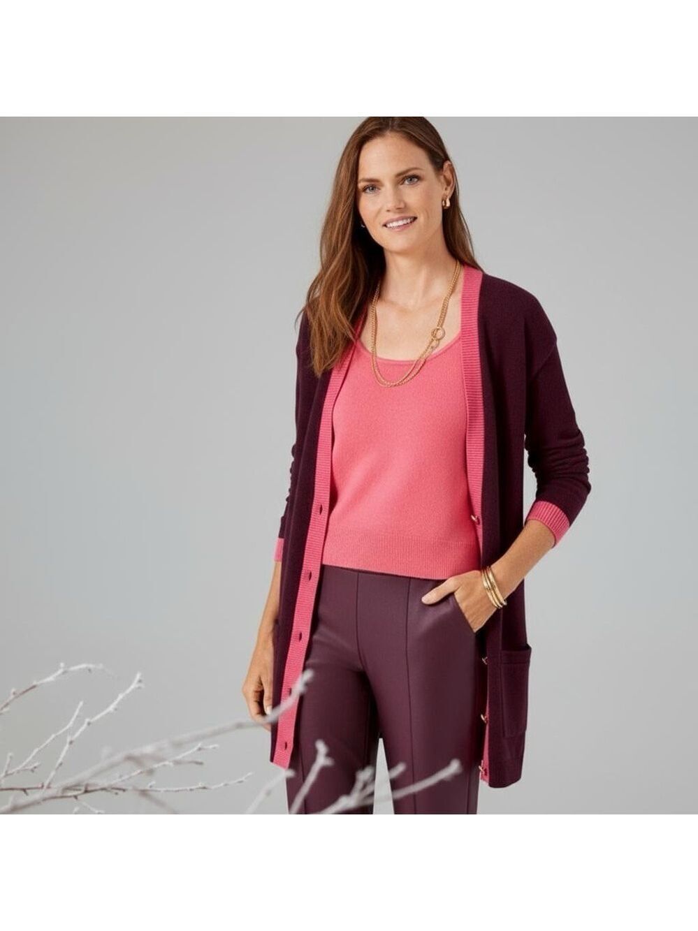 New Talbots V-Neck Tipped Cotton Burgundy Grandpa Cardigan Boyfriend Sweater MP - Picture 13 of 13